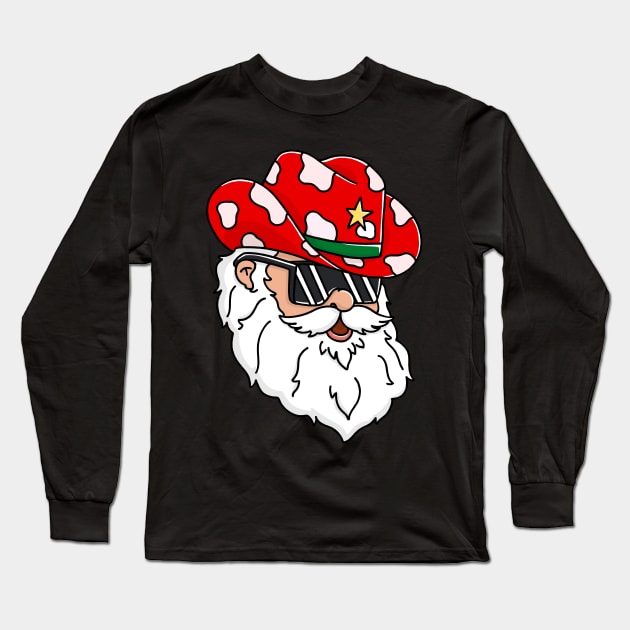 Santa Claus Western Cowboy hat Merry Christmas Funny Long Sleeve T-Shirt by Trippycollage